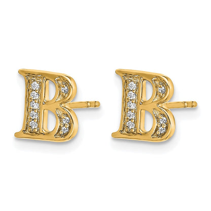 14K Gelbgold Ohrringe mit echten Diamanten, Initiale "B"