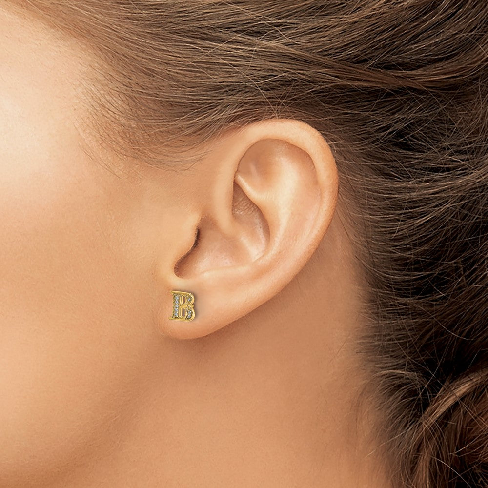 14K Gelbgold Ohrringe mit echten Diamanten, Initiale "B"