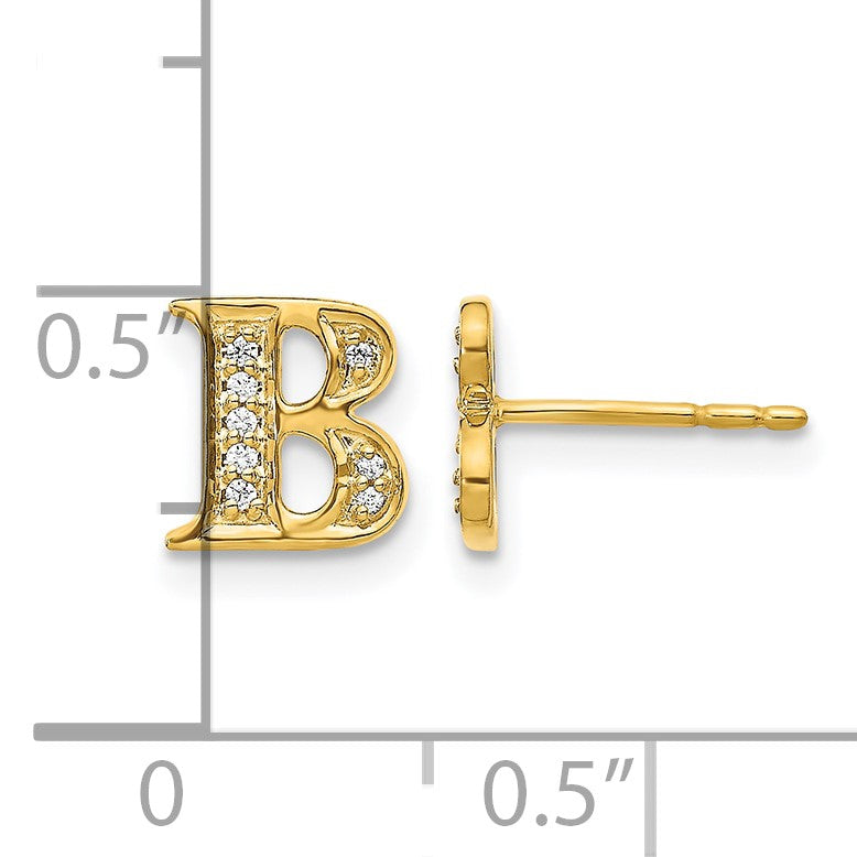 14K Gelbgold Ohrringe mit echten Diamanten, Initiale "B"