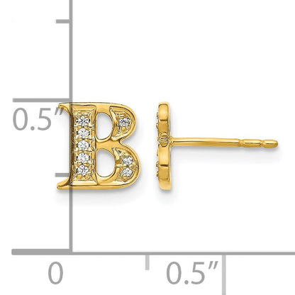 14K Gelbgold Ohrringe mit echten Diamanten, Initiale "B"