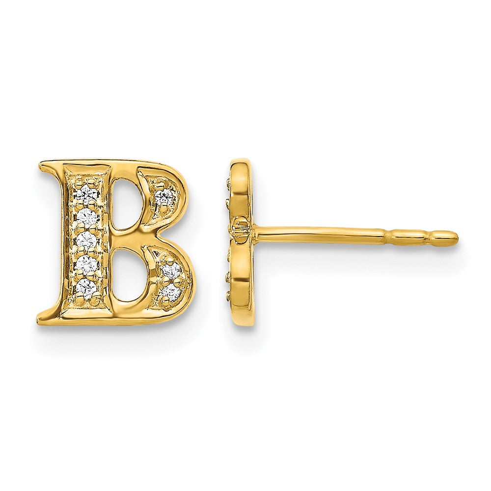 14K Gelbgold Ohrringe mit echten Diamanten, Initiale "B"