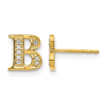 14K Gelbgold Ohrringe mit echten Diamanten, Initiale "B"