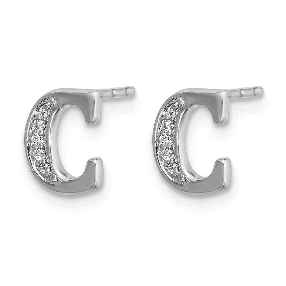 14K Weißgold Ohrringe mit echten Diamanten, Buchstabe „C“