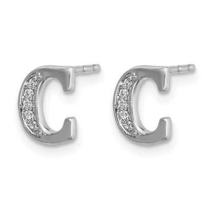 14K Weißgold Ohrringe mit echten Diamanten, Buchstabe „C“