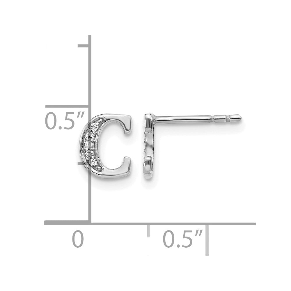 14K Weißgold Ohrringe mit echten Diamanten, Buchstabe „C“