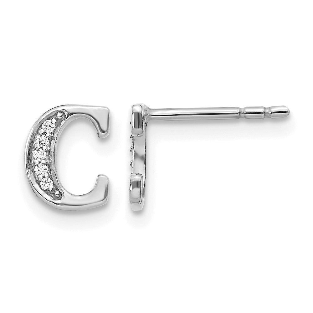 14K Weißgold Ohrringe mit echten Diamanten, Buchstabe „C“