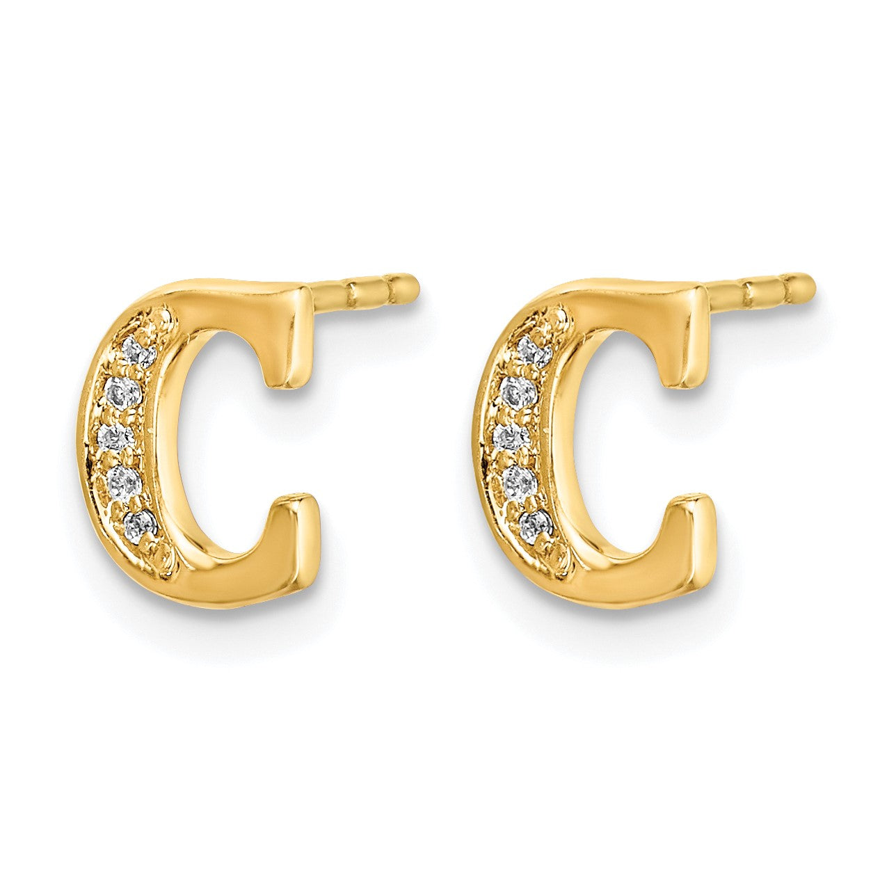 14K Gelbgold Ohrringe mit echten Diamanten, Initiale "C"