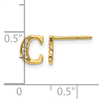 14K Gelbgold Ohrringe mit echten Diamanten, Initiale "C"