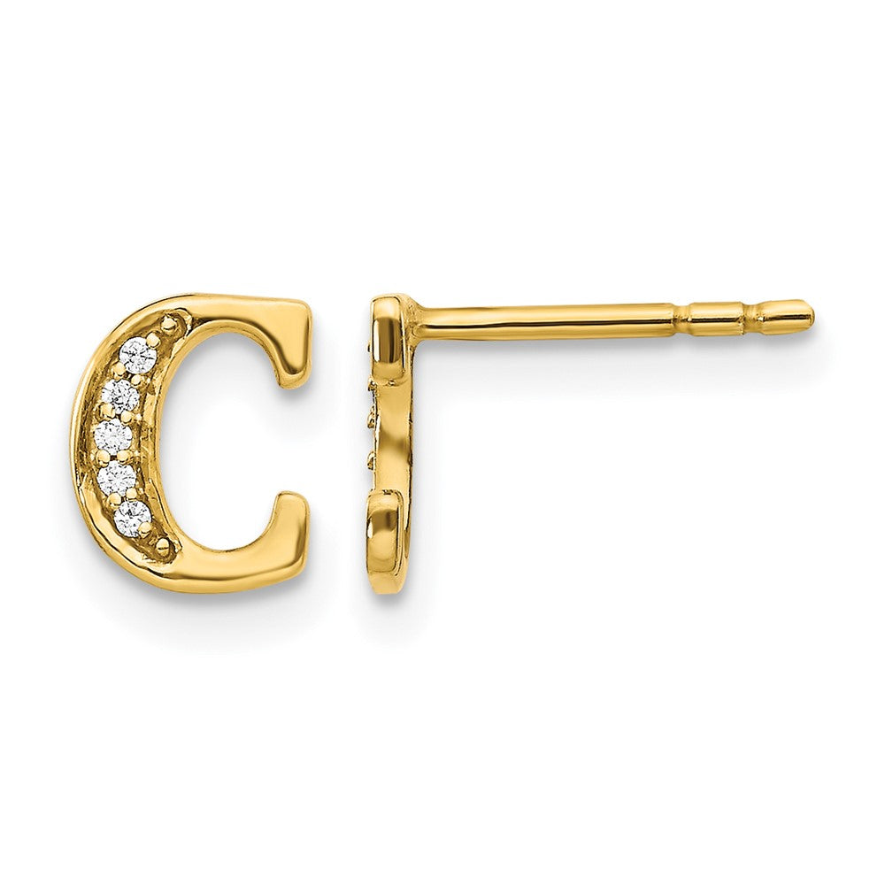 14K Gelbgold Ohrringe mit echten Diamanten, Initiale "C"