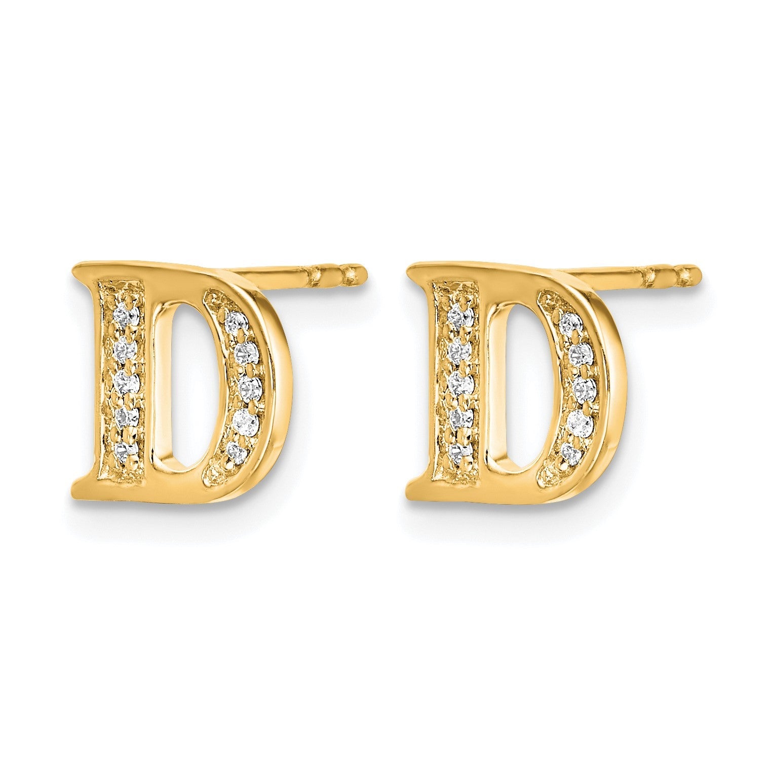 14K Gelbgold Ohrringe mit echtem Diamant-Buchstaben D