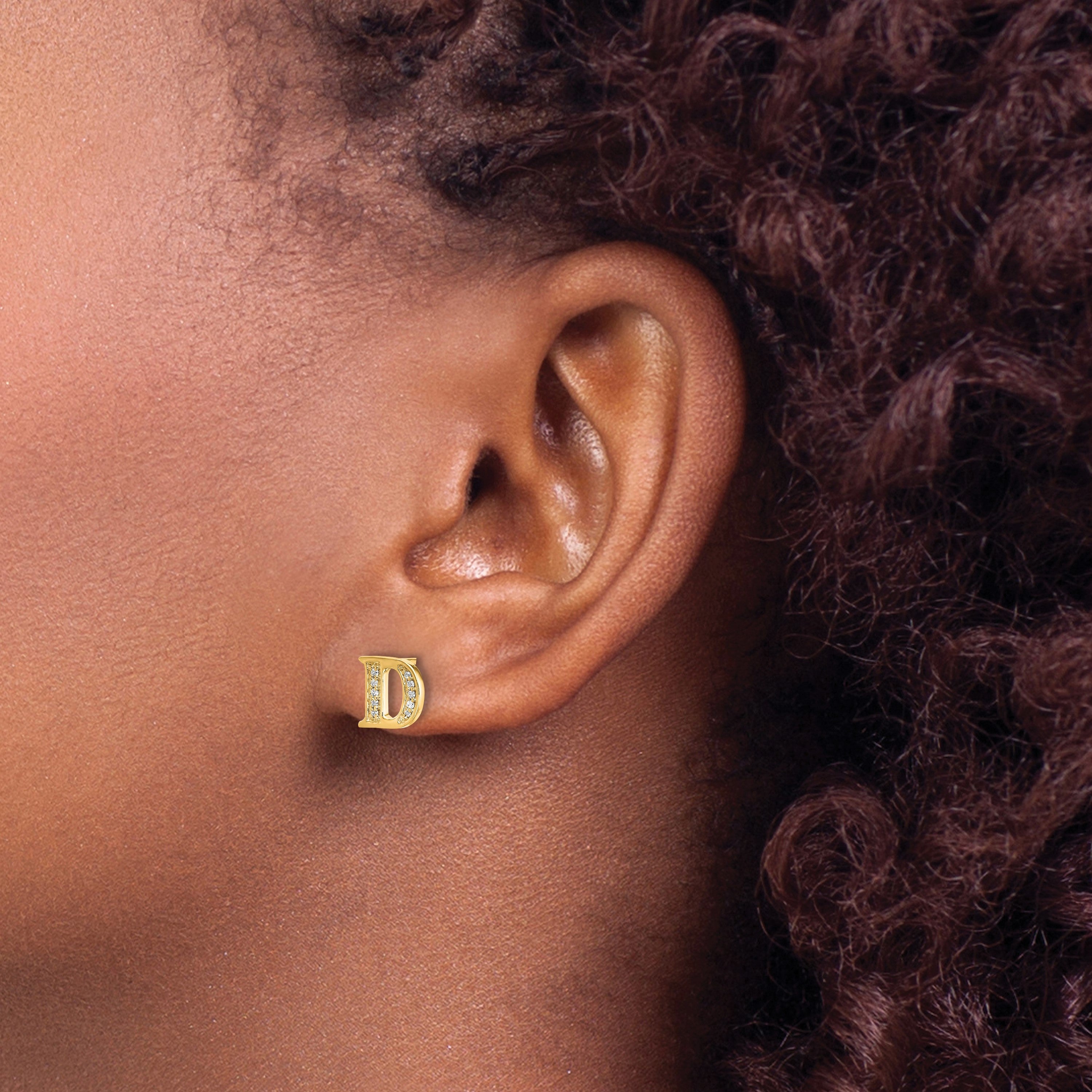 14K Gelbgold Ohrringe mit echtem Diamant-Buchstaben D