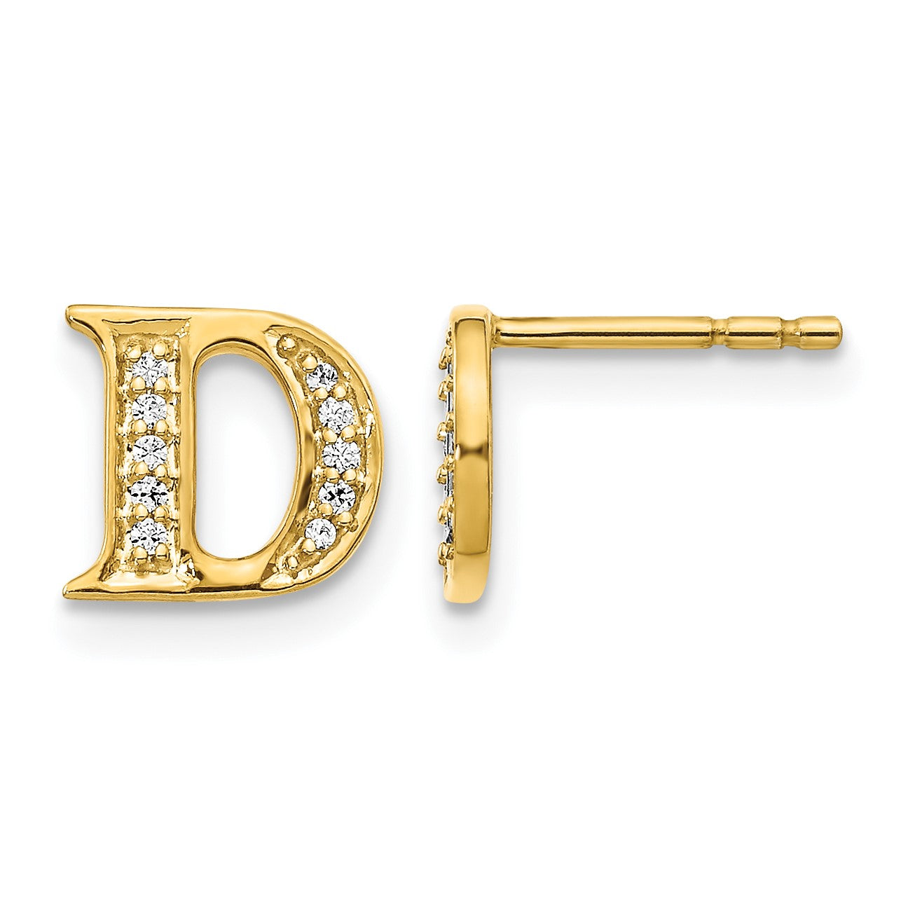 14K Gelbgold Ohrringe mit echtem Diamant-Buchstaben D