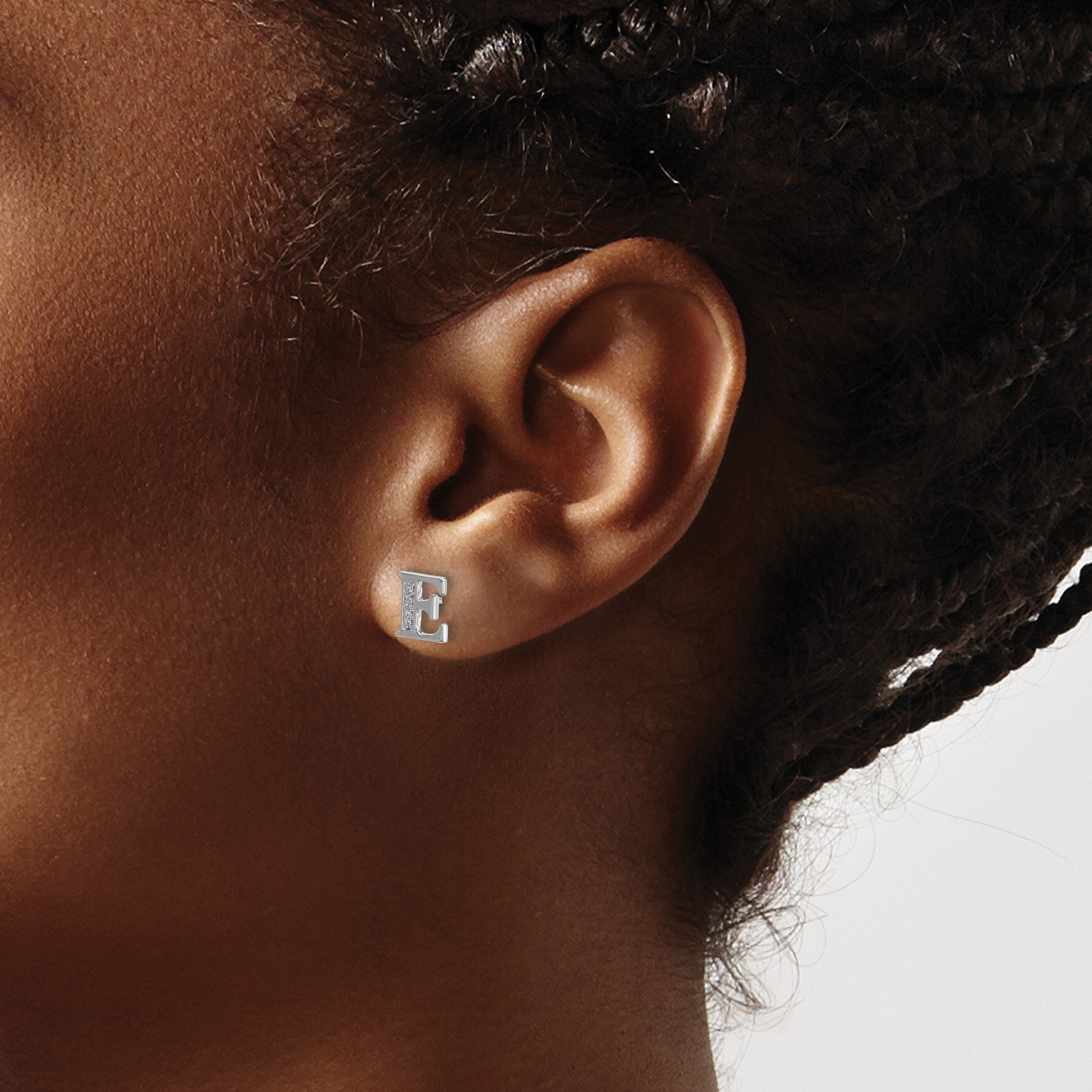 14K Weißgold Ohrringe mit echten Diamanten, Initiale E