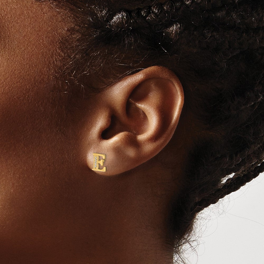 14K Gelbgold Ohrringe mit echtem Diamant-Buchstaben "E"