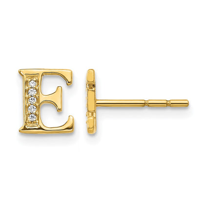 14K Gelbgold Ohrringe mit echtem Diamant-Buchstaben "E"