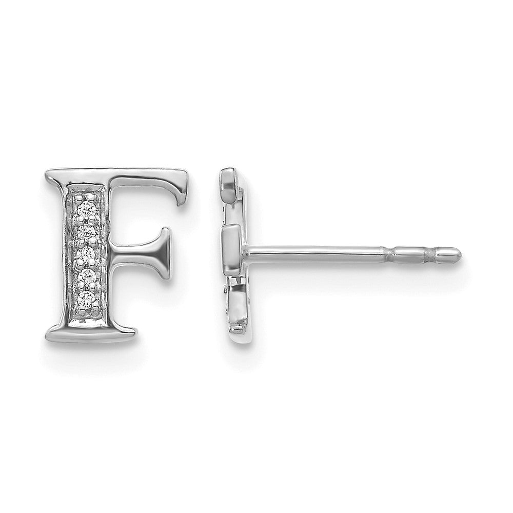 14K Weißgold Ohrringe mit echten Diamanten, Buchstabe F