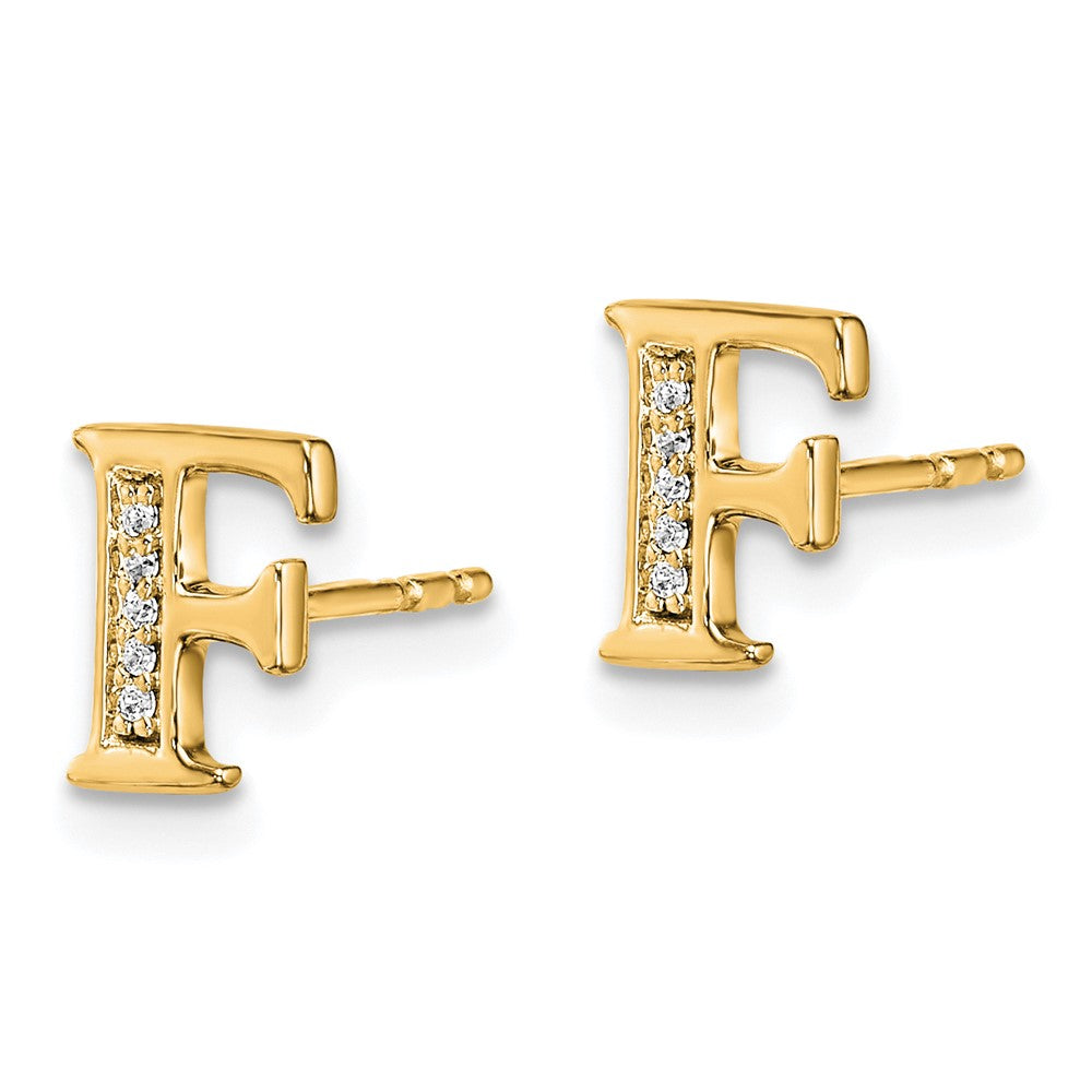 14K Gelbgold Initial-F-Ohrringe mit echten Diamanten