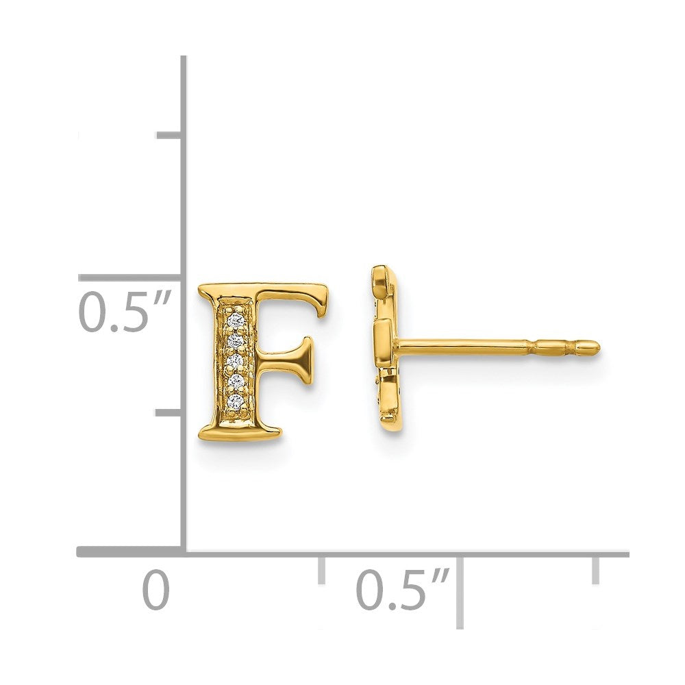 14K Gelbgold Initial-F-Ohrringe mit echten Diamanten