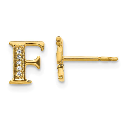 14K Gelbgold Initial-F-Ohrringe mit echten Diamanten