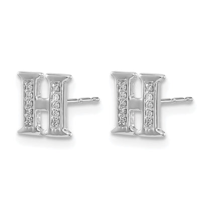 14K Weißgold Ohrringe mit echten Diamanten, Initiale H