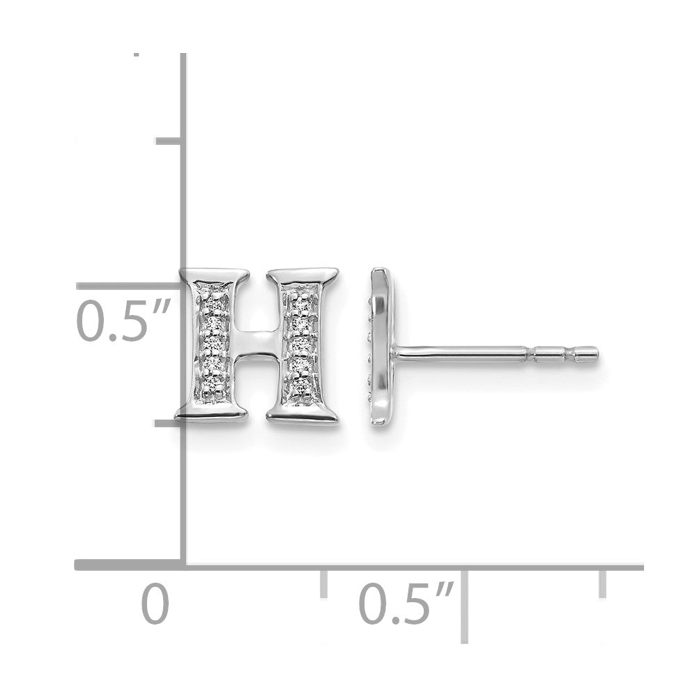 14K Weißgold Ohrringe mit echten Diamanten, Initiale H