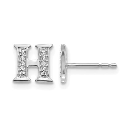 14K Weißgold Ohrringe mit echten Diamanten, Initiale H