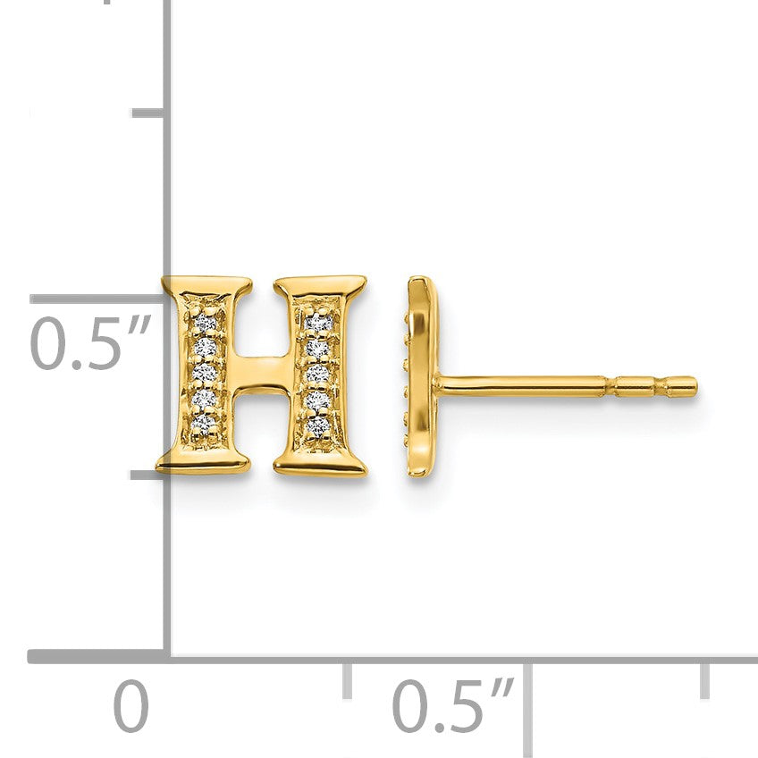 14K Gelbgold Ohrringe mit echtem Diamant-Initial „H"