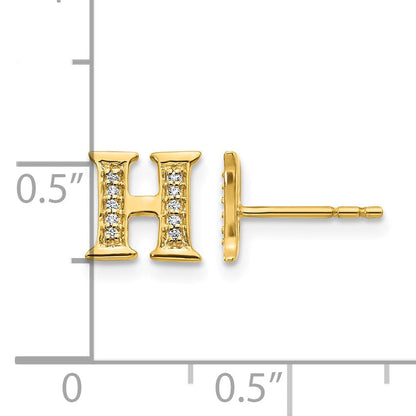14K Gelbgold Ohrringe mit echtem Diamant-Initial „H"