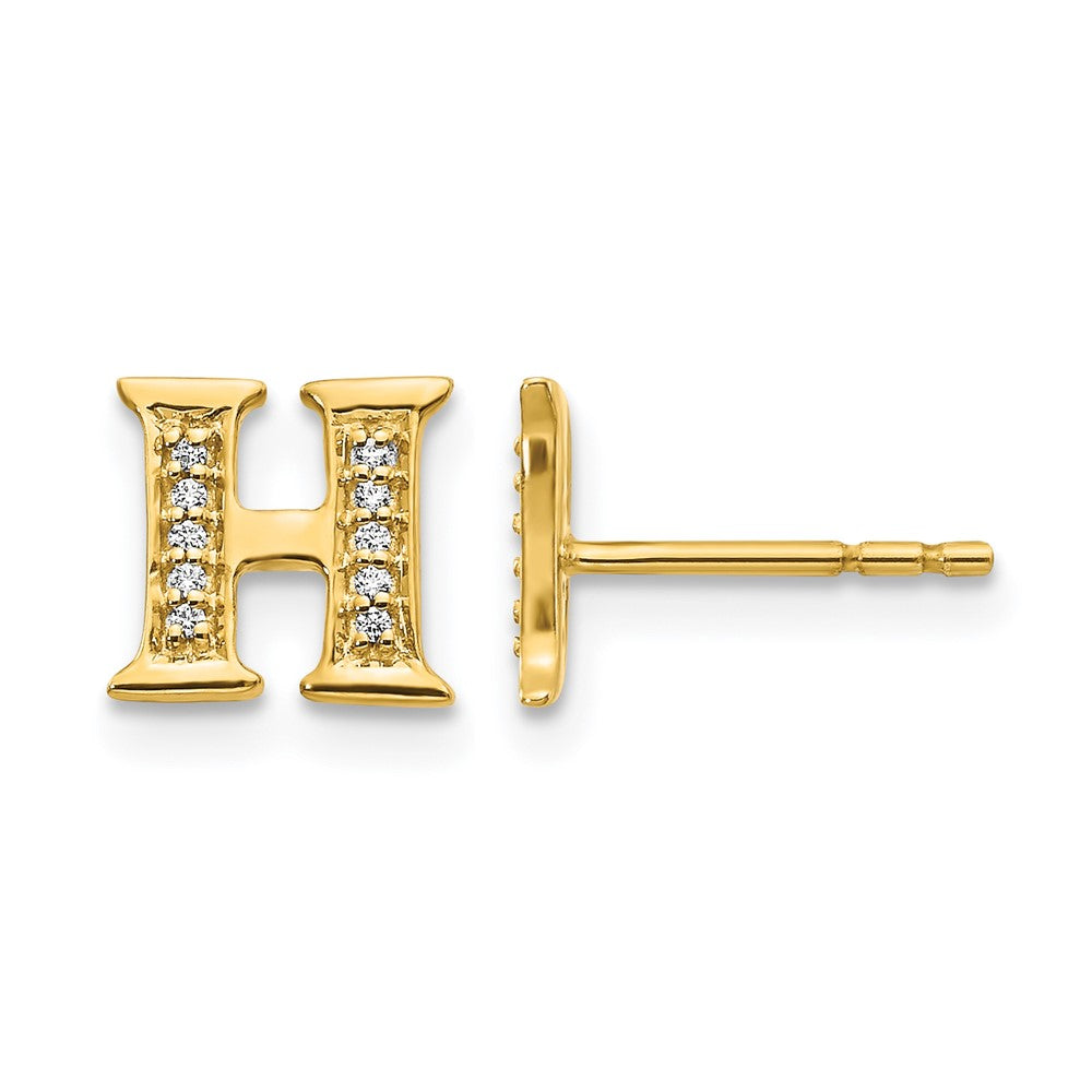 14K Gelbgold Ohrringe mit echtem Diamant-Initial „H"