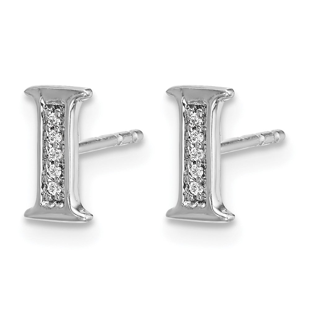 14K Weißgold Ohrringe mit echten Diamanten, Initiale "I"