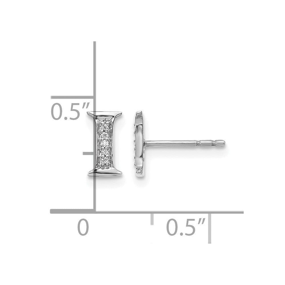 14K Weißgold Ohrringe mit echten Diamanten, Initiale "I"