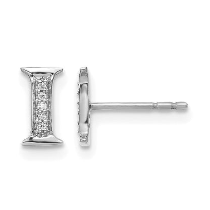 14K Weißgold Ohrringe mit echten Diamanten, Initiale "I"