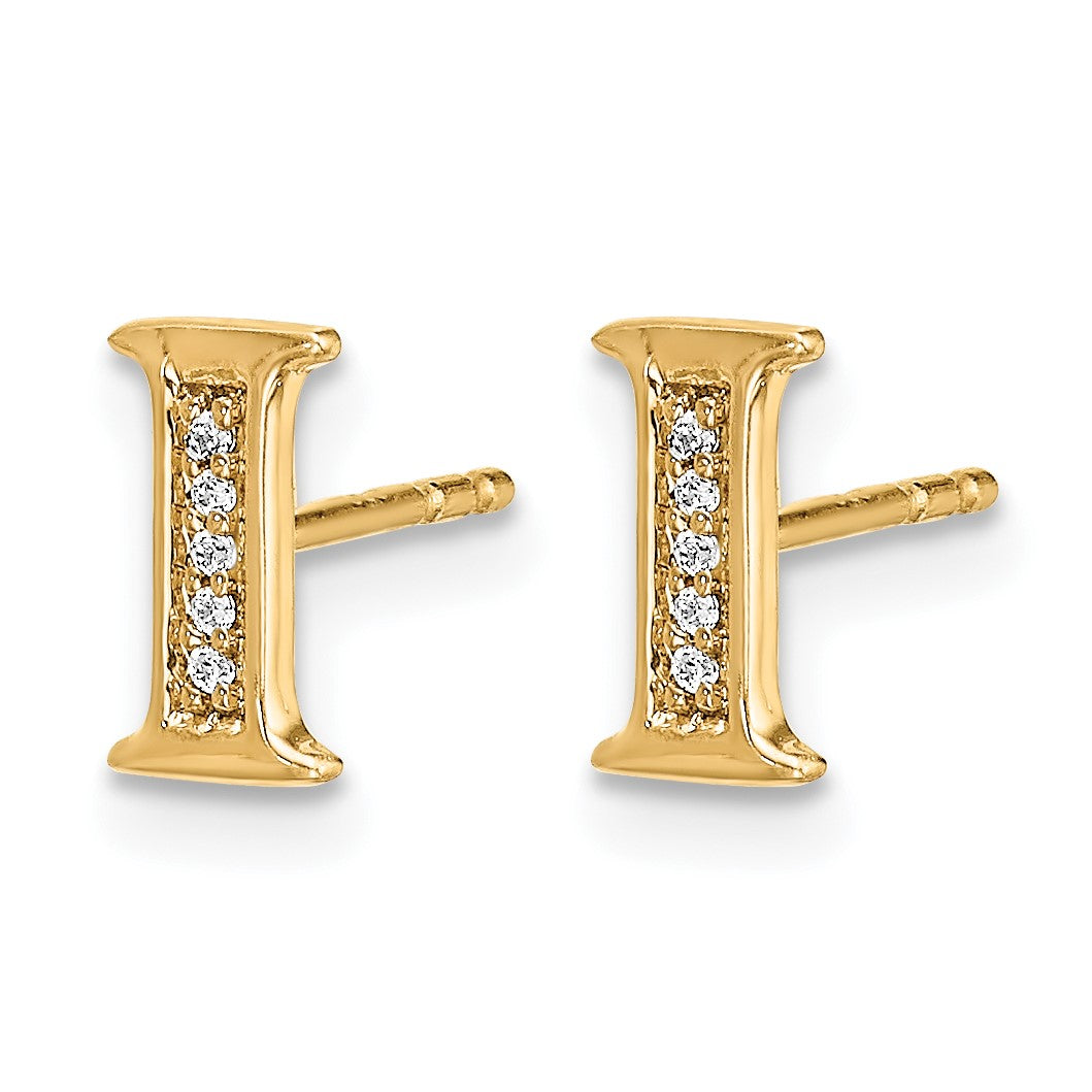 14K Gelbgold Ohrringe mit echten Diamanten, Initiale "I"