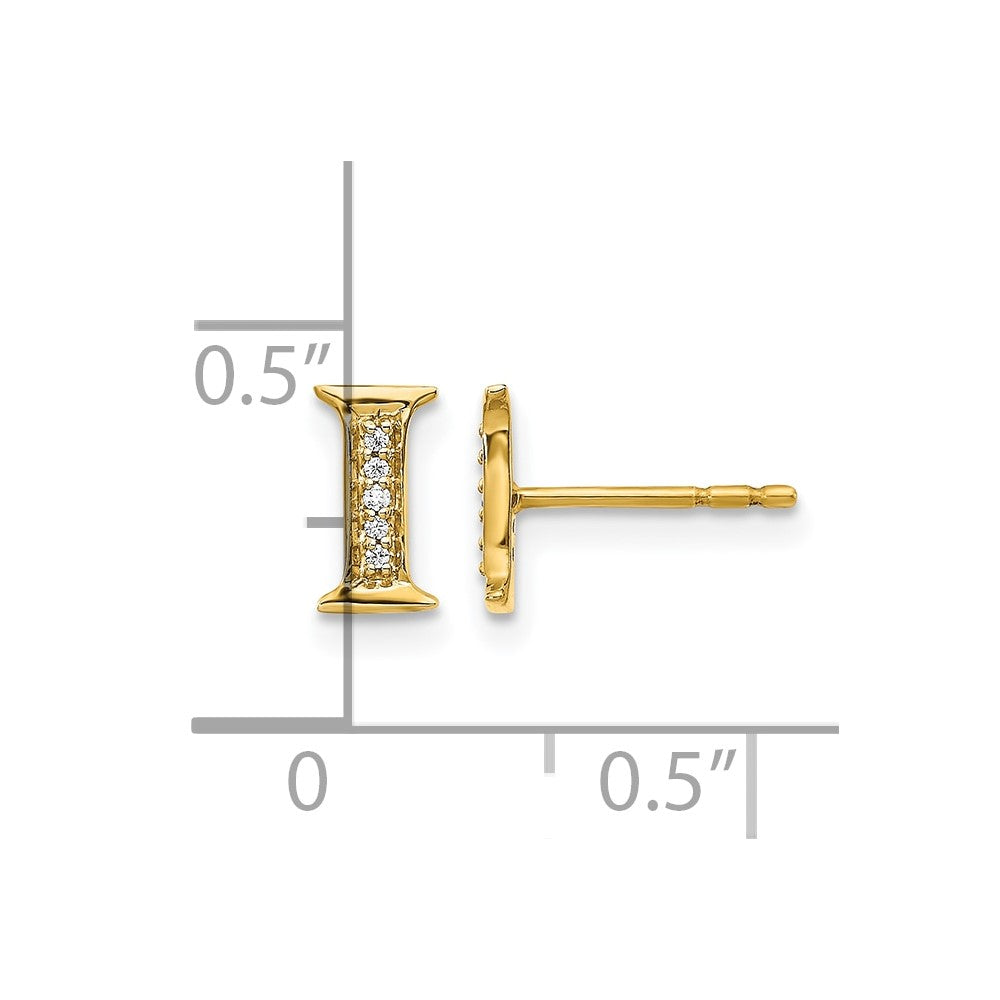 14K Gelbgold Ohrringe mit echten Diamanten, Initiale "I"