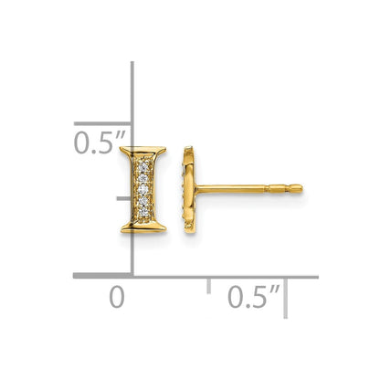 14K Gelbgold Ohrringe mit echten Diamanten, Initiale "I"