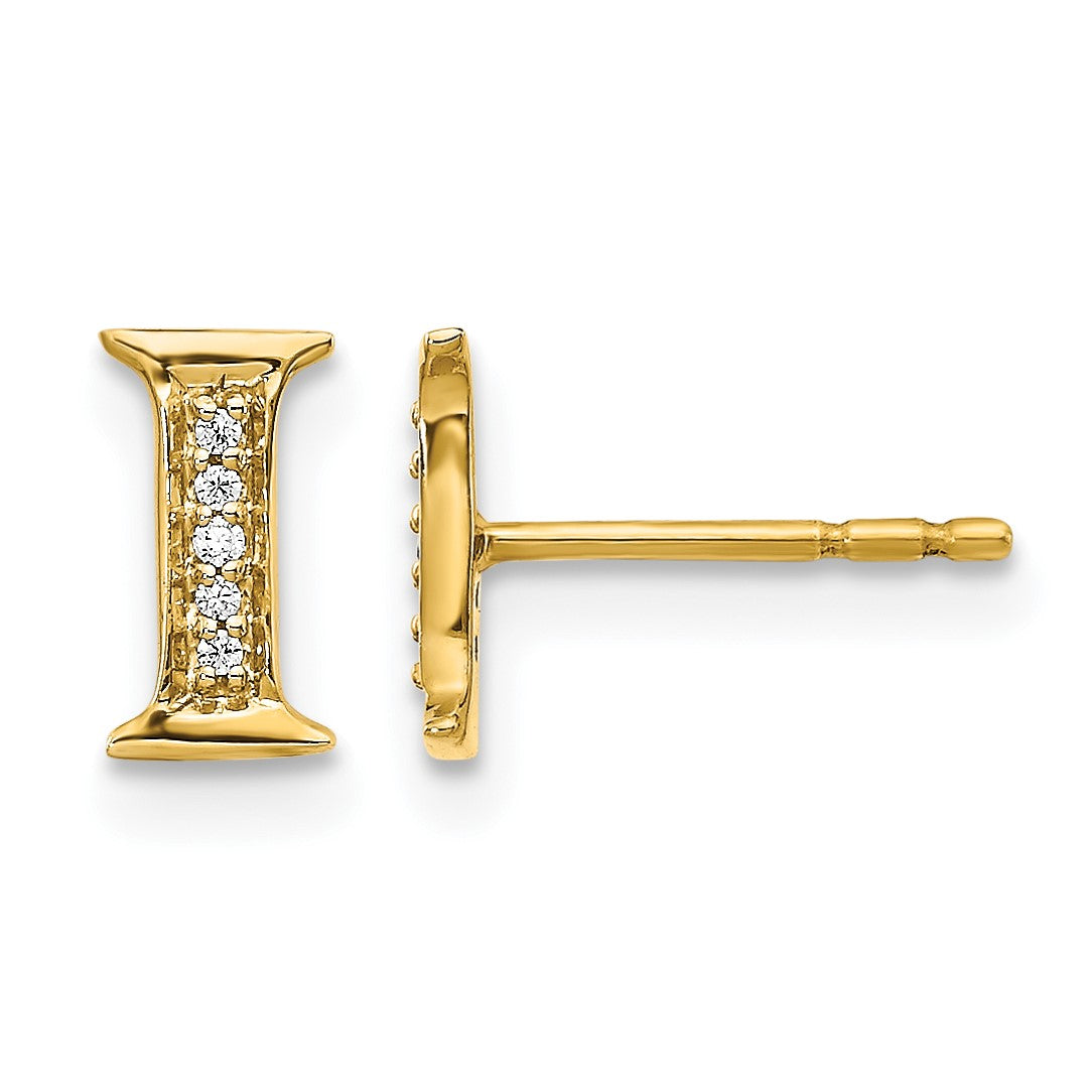 14K Gelbgold Ohrringe mit echten Diamanten, Initiale "I"