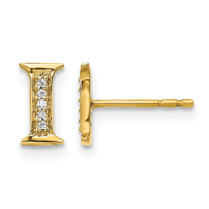 14K Gelbgold Ohrringe mit echten Diamanten, Initiale "I"