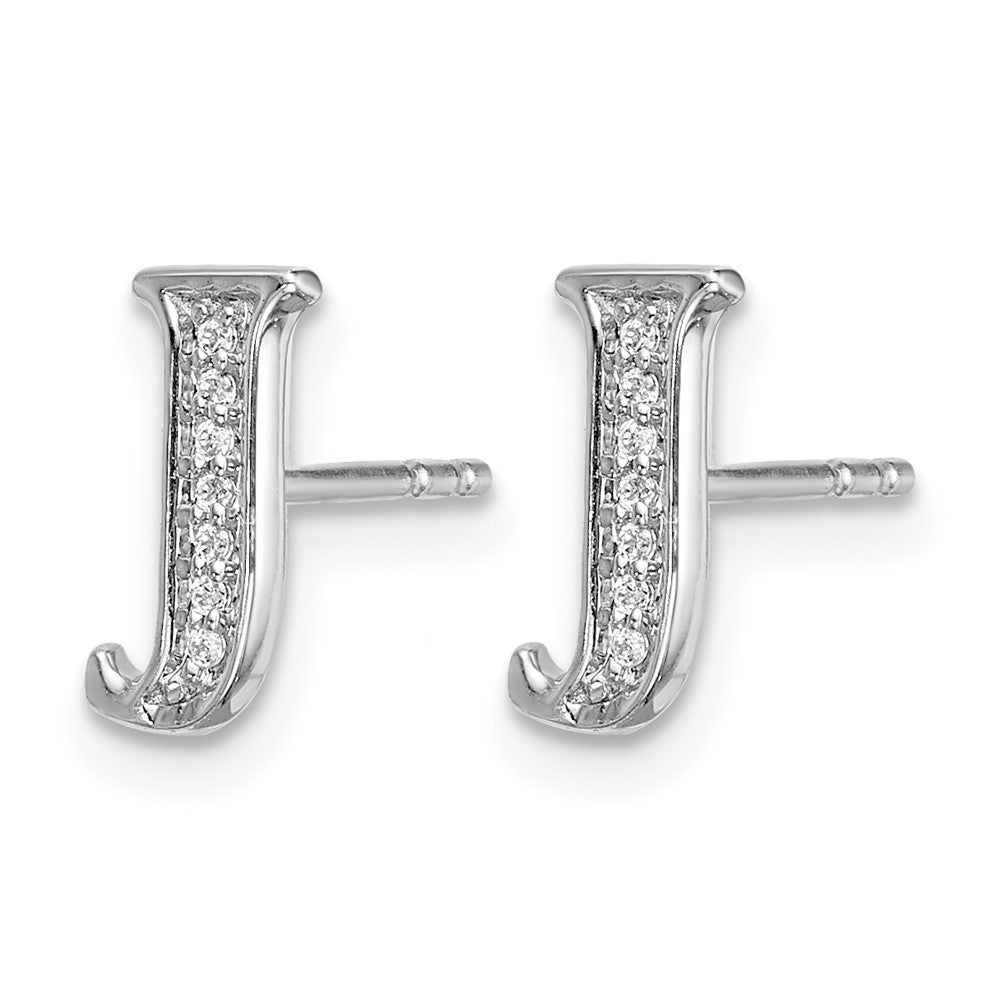 14K Weißgold Ohrringe mit echten Diamanten, Initiale „J“