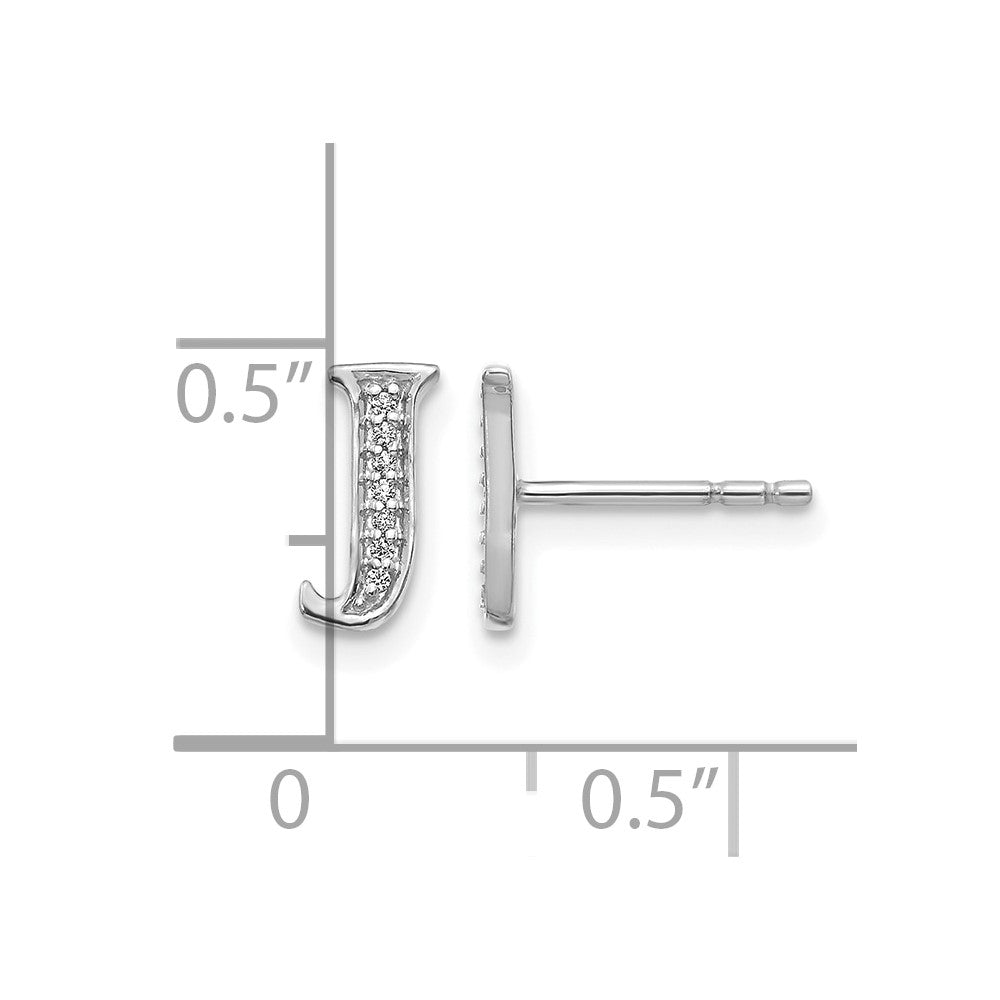 14K Weißgold Ohrringe mit echten Diamanten, Initiale „J“