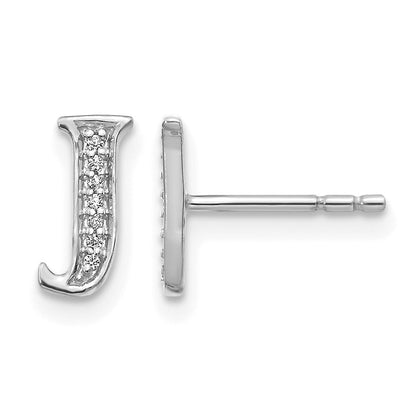 14K Weißgold Ohrringe mit echten Diamanten, Initiale „J“