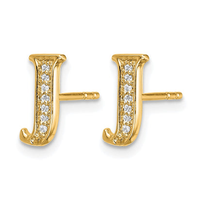 14K Gelbgold Ohrringe mit echten Diamanten, Initiale „J"