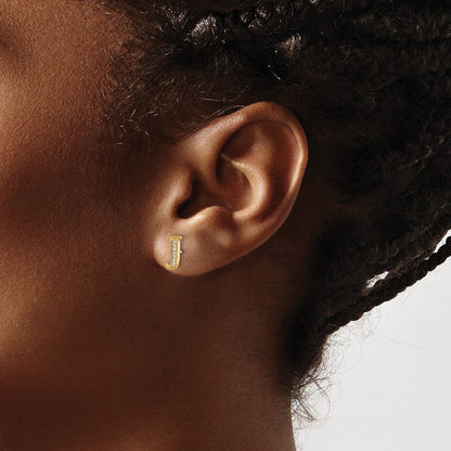 14K Gelbgold Ohrringe mit echten Diamanten, Initiale „J"