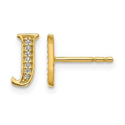 14K Gelbgold Ohrringe mit echten Diamanten, Initiale „J"
