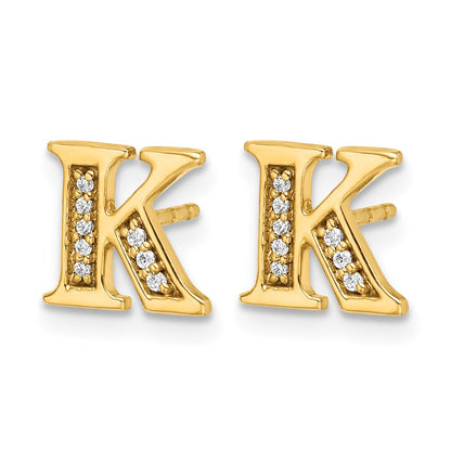 14K Gelbgold Ohrstecker mit echten Diamanten, Buchstabe K