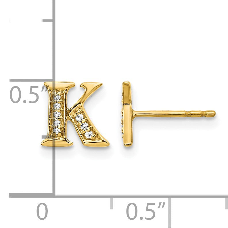 14K Gelbgold Ohrstecker mit echten Diamanten, Buchstabe K