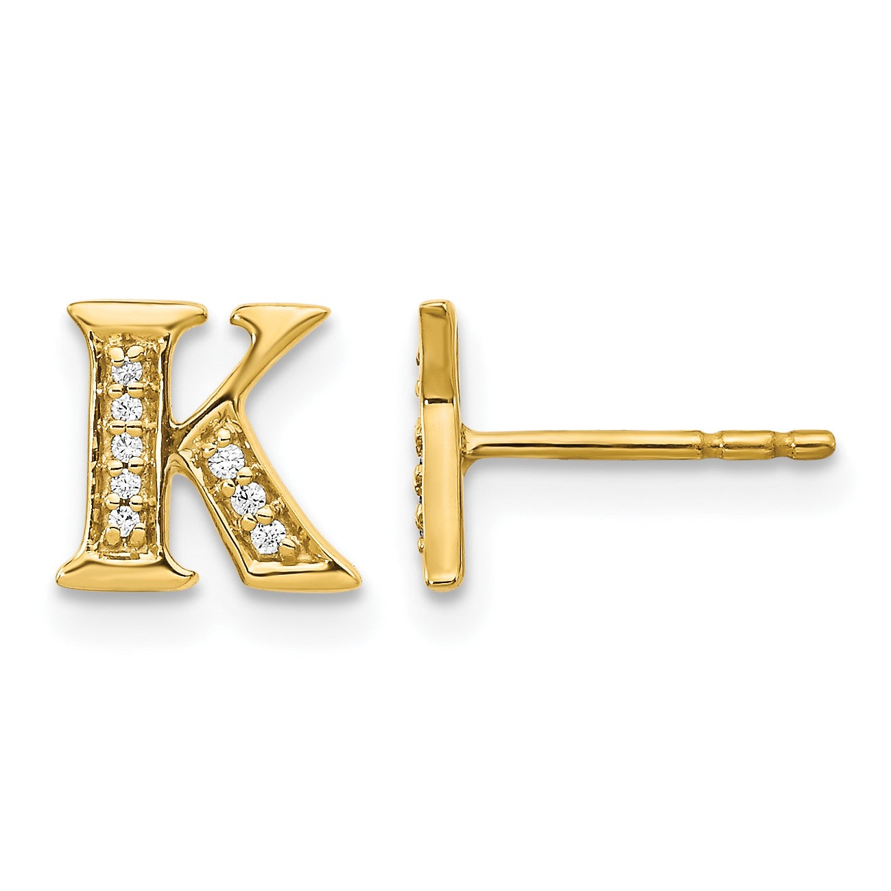 14K Gelbgold Ohrstecker mit echten Diamanten, Buchstabe K