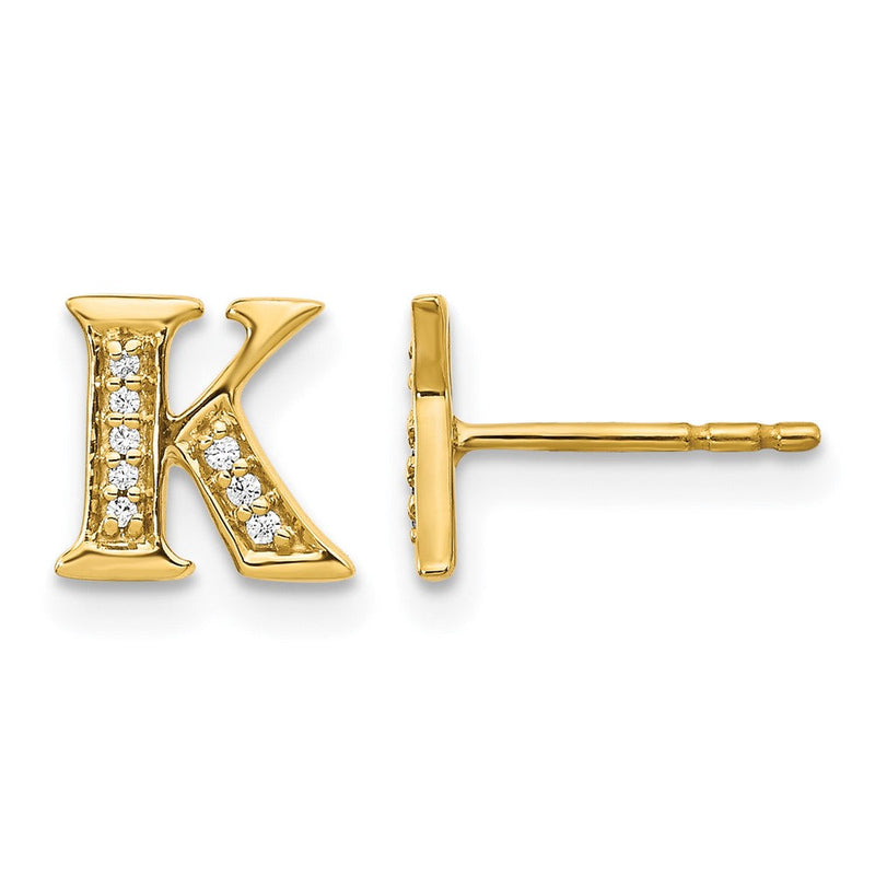 14K Gelbgold Ohrstecker mit echten Diamanten, Buchstabe K