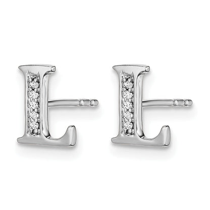 14K Weißgold Ohrringe mit echten Diamanten, Buchstabe L