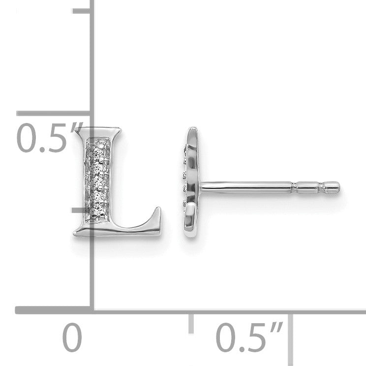 14K Weißgold Ohrringe mit echten Diamanten, Buchstabe L