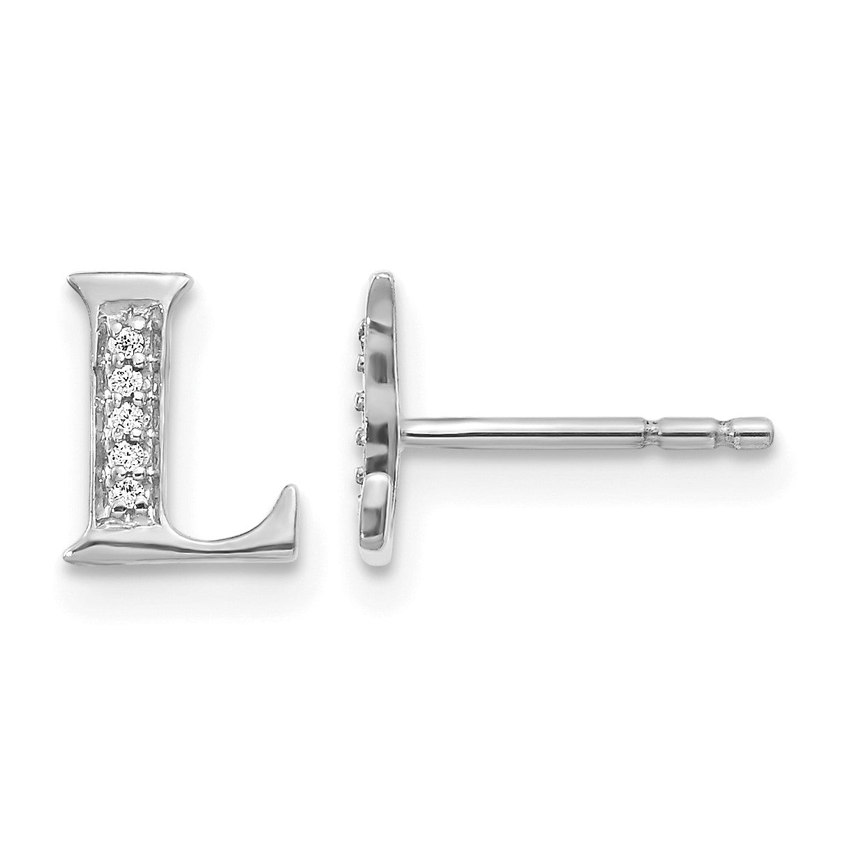 14K Weißgold Ohrringe mit echten Diamanten, Buchstabe L